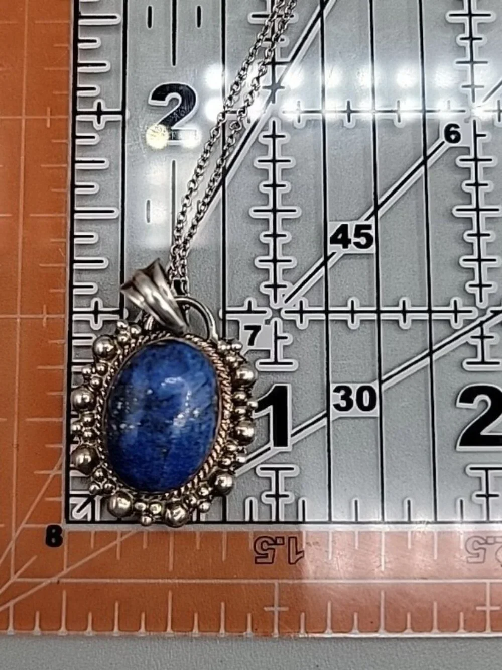 Sterling Silver & Lapis Lazuli Bubble Pendant Necklace 925 18" Chain 8.78 grams - Picture 14 of 14